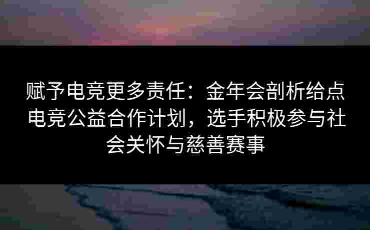 赋予电竞更多责任：金年会剖析给点电竞公益合作计划，选手积极参与社会关怀与慈善赛事