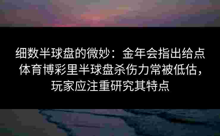 细数半球盘的微妙：金年会指出给点体育博彩里半球盘杀伤力常被低估，玩家应注重研究其特点